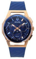 Bulova Marc Anthony CURV Chronograph Rubber Strap Blue Dial Quartz 97A185 Men's Watch