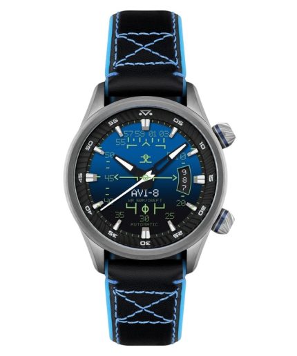 AVI-8 Hawker Harrier HUD Leather Strap Gradient Blue Dial Automatic AV-4117-01 Men's Watch