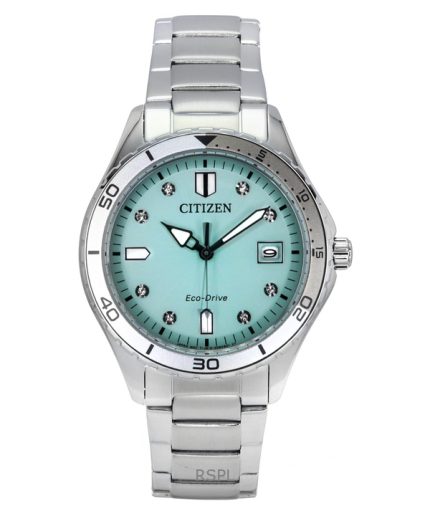 Citizen Marine Eco-Drive Crystal Accents Stainless Steel Green Dial FE6170-88L 100M Women's Watch