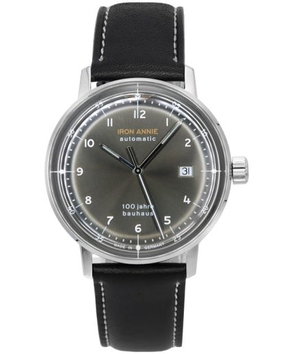 Refurbished Iron Annie 100 Jahre Bauhaus Leather Strap Black Dial Automatic 50562 Men's Watch