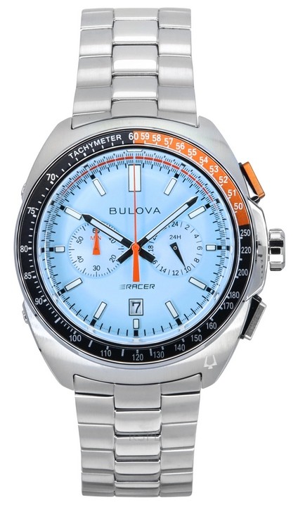 Bulova Racer Chronograph Stainless Steel Blue Dial Quartz 98B432 100M Mens Watch