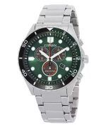 Citizen Eco-Drive Chronograph GMT Stainless Steel Green Dial AT2561-81X 100M Mens Watch