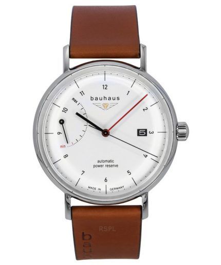 Bauhaus Classic Brown Leather Strap White Dial Automatic 21601 Men's Watch