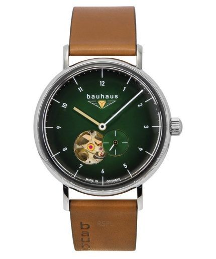 Bauhaus Classic Leather Strap Dark Green Open Heart Dial Automatic 21664 Men's Watch