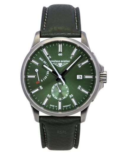 Bauhaus Aviation Green Leather Strap Dark Green Dial Automatic 28604 100M Men's Watch