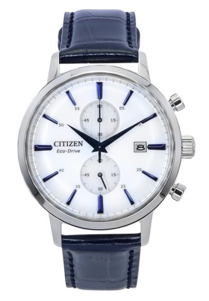 Citizen Eco-Drive Chronograph Leather Strap White Dial CA7069-16A Mens Watch