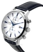 Citizen Eco-Drive Chronograph Leather Strap White Dial CA7069-16A Mens Watch