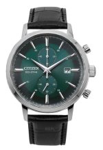 Citizen Eco-Drive Chronograph Leather Strap Green Dial CA7069-24X Mens Watch