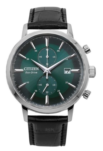 Citizen Eco-Drive Chronograph Leather Strap Green Dial CA7069-24X Mens Watch