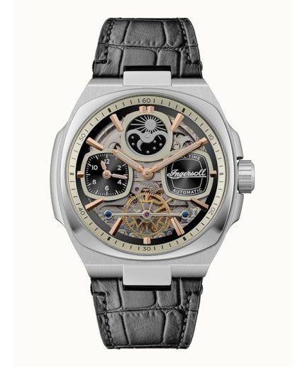 Ingersoll The Spirit Moon Phase Leather Strap Black Skeleton Dial Automatic I15801 Men's Watch