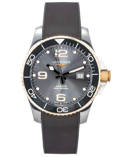 Longines HydroConquest Rubber Strap Sunray Grey Dial Automatic Diver's L3.782.3.78.9 300M Men's Watch