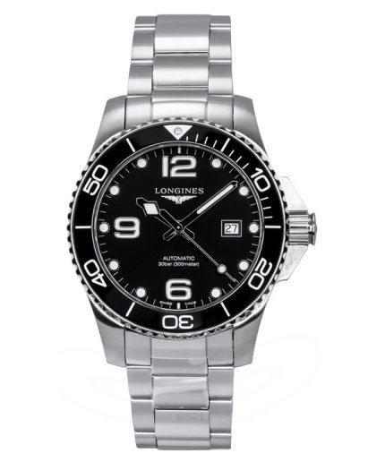 Longines Hydroconquest Stainless Steel Sunray Black Dial Automatic Diver's L3.782.4.56.6 300M Men's Watch