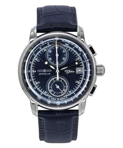 Zeppelin 100 Jahre Chronograph Leather Strap Blue Dial Quartz 86703 Men's Watch