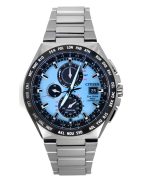 Citizen Eco-Drive Radio Controlled GMT Chronograph Super Titanium Light Blue Dial AT8238-84M 100M Men's Watch