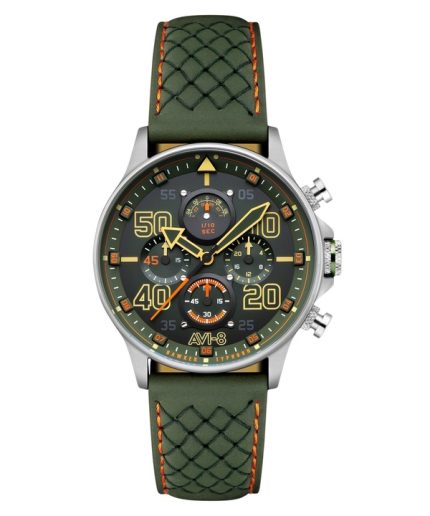 AVI-8 Hawker Typhoon Coningham Chronograph Harding Leather Strap Green Dial Quartz AV-4093-0D Men's Watch