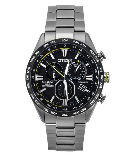 Citizen Radio Controlled Chronograph Super Titanium Black Dial Eco-Drive CB5947-80E 100M Men's Watch