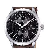 Festina Retro Leather Strap Multifunction Black Dial Quartz F16573-4 Men's Watch