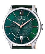 Festina Classics Leather Strap Green Dial Quartz F20426-7 Men's Watch