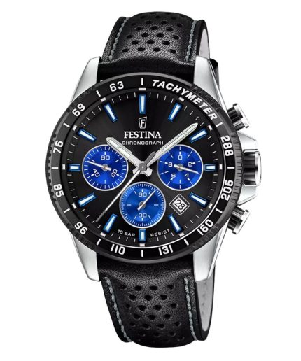 Festina Timeless Chronograph Leather Strap Black Dial Quartz F20561-6 100M Men's Watch