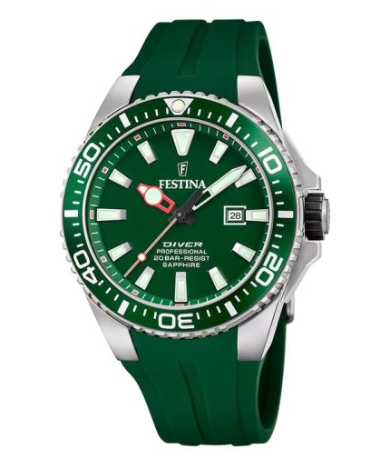 Festina The Originals Rubber Strap Green Dial Quartz Diver's F20664-2 200M Men's Watch