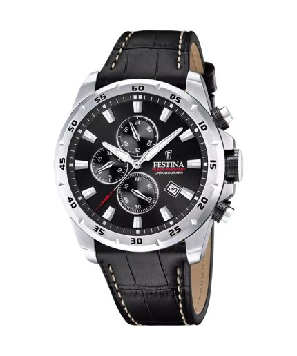 Festina Timeless Chronograph Leather Strap Black Dial Quartz F20692-4 100M Men's Watch