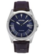 Citizen Eco-Drive Leather Strap Blue Dial BM7108-22L 100M Men's Watch