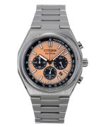 Citizen Zenshin Chronograph Super Titanium Salmon Dial Eco-Drive CA4610-85Z 100M Men's Watch