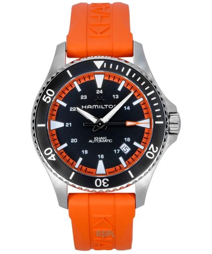 Hamilton Khaki Navy Scuba Orange Rubber Strap Black Dial Automatic H82395331 100M Men's Watch