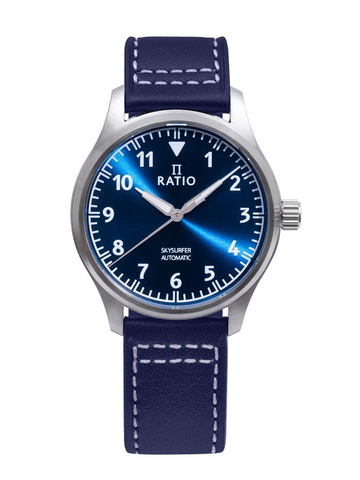 Ratio Skysurfer Pilot Blue Sunray Dial Leather Automatic RTS302 200M Mens Watch