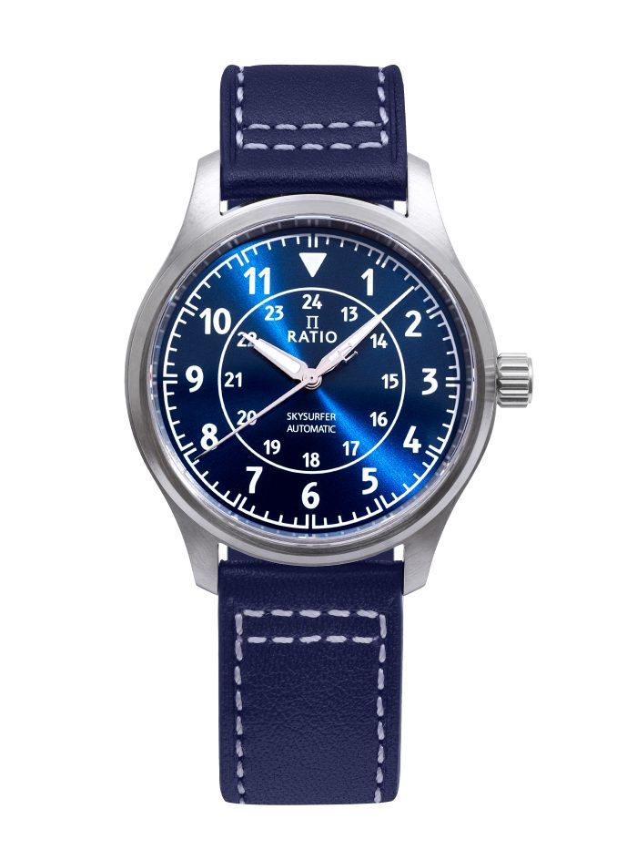 Ratio Skysurfer Pilot Blue Sunray Dial Leather Automatic RTS309 200M Men's Watch