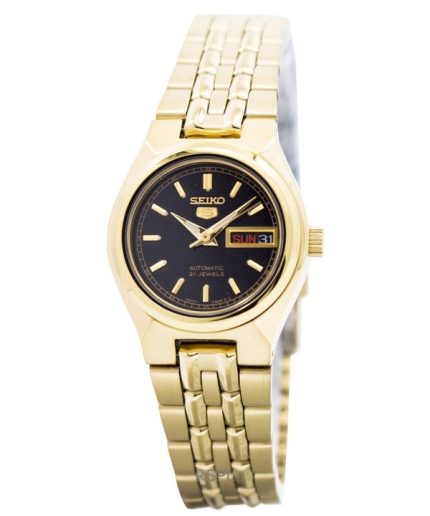 Refurbished Seiko 5 Gold Tone Stainless Steel Black Dial Automatic SYMA06K1 Women's Watch