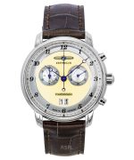 Zeppelin Friedrichshafen Chronograph Leather Strap Gold Dial Quartz 85845 Men's Watch